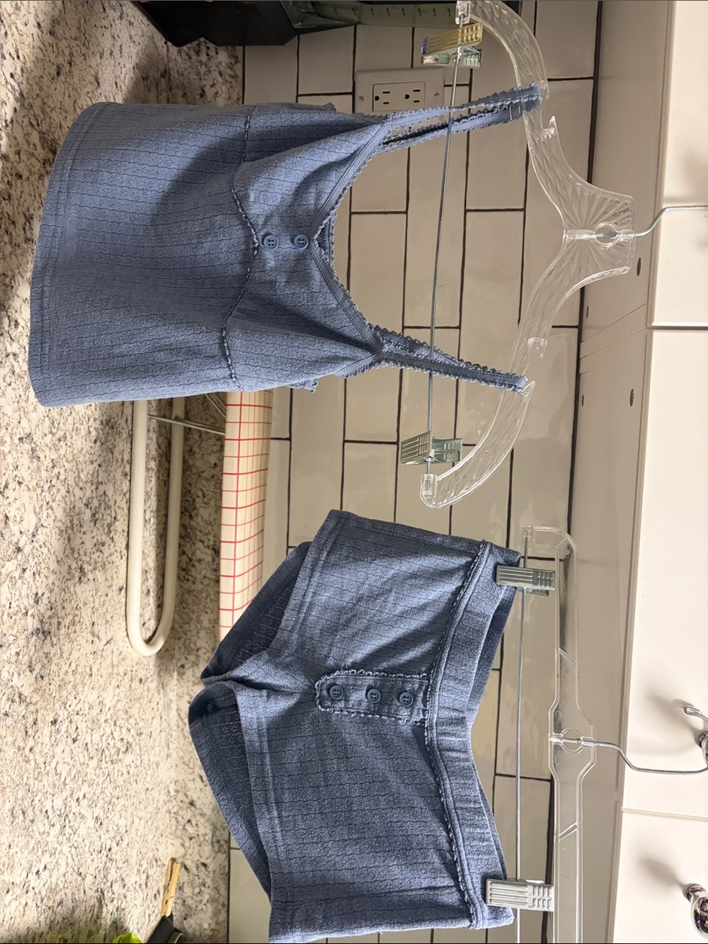 Edikted Dusty Blue Ribbed Knit Tank & Shorts Set - Kids